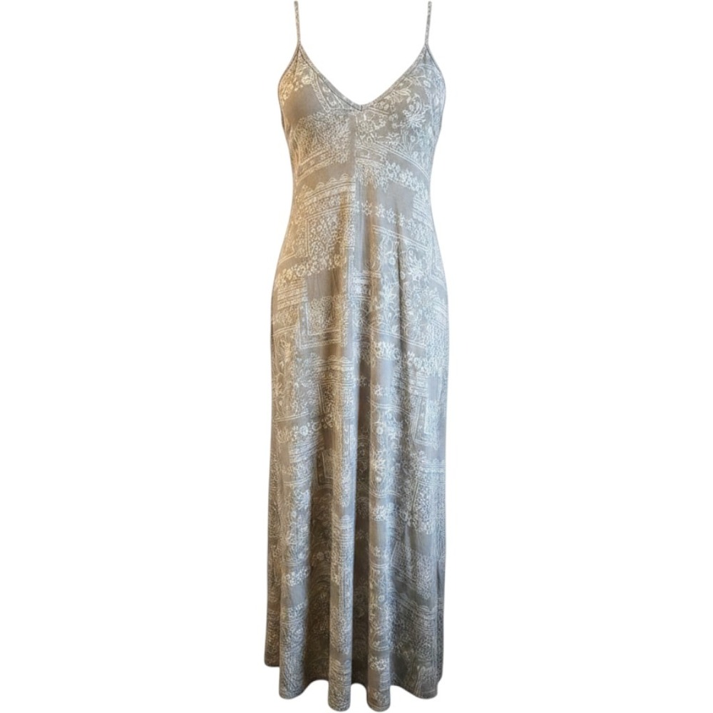 Sahalie Tan White Floral‎ Paisley Block Print Midi Dress Adjustable Straps 12